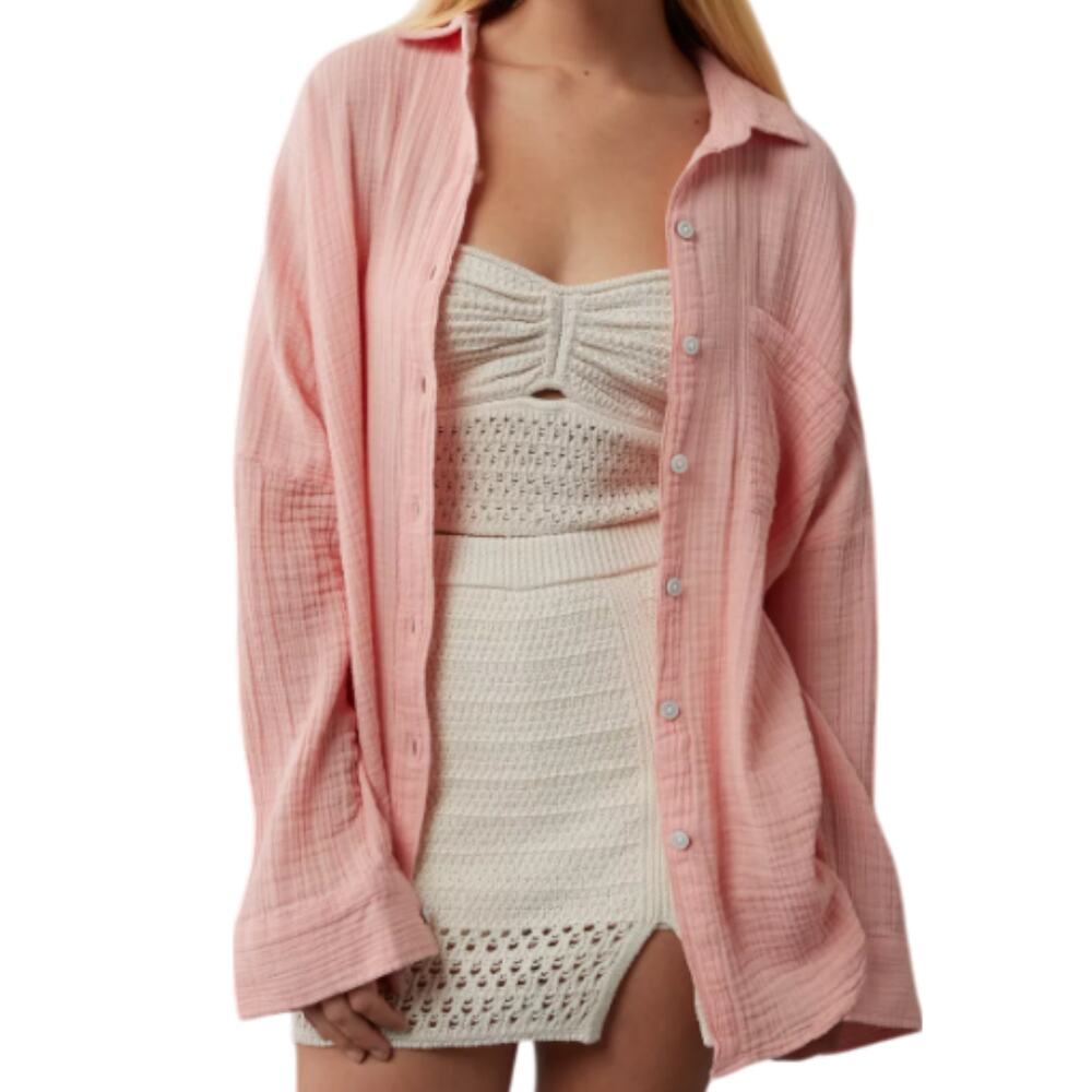 American Eagle Outfitters Button Down Shirt Pink Only